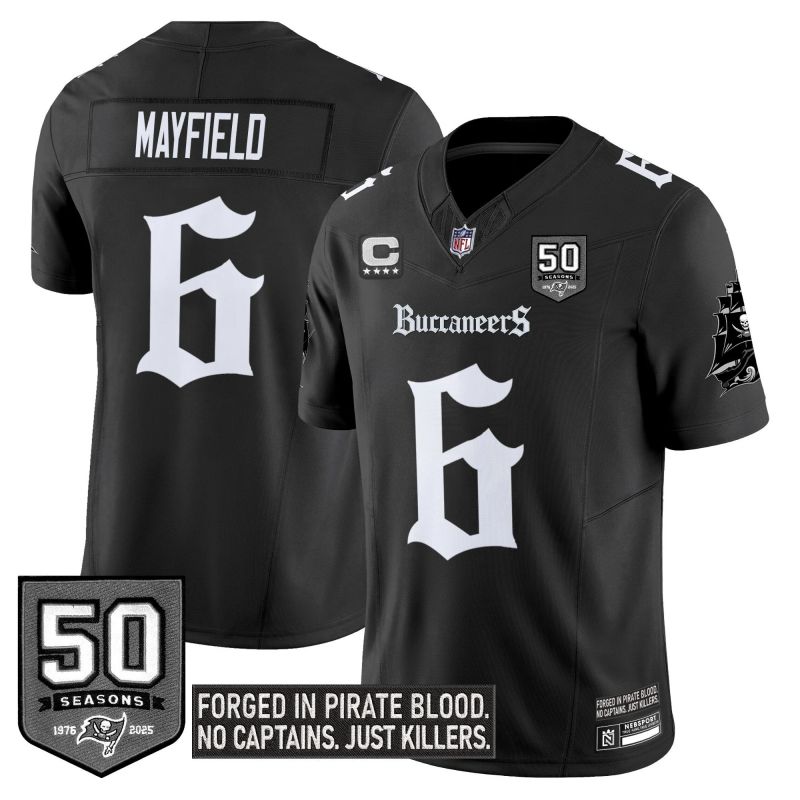 Men 2025 Nike Tampa Bay Buccaneers #6 Mayfield Black 7th generation Limited NFL Jersey 001